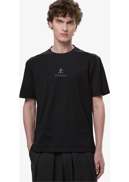 Cotton T-Shirt With Bonded Details And Hot Finish Black fiyatları