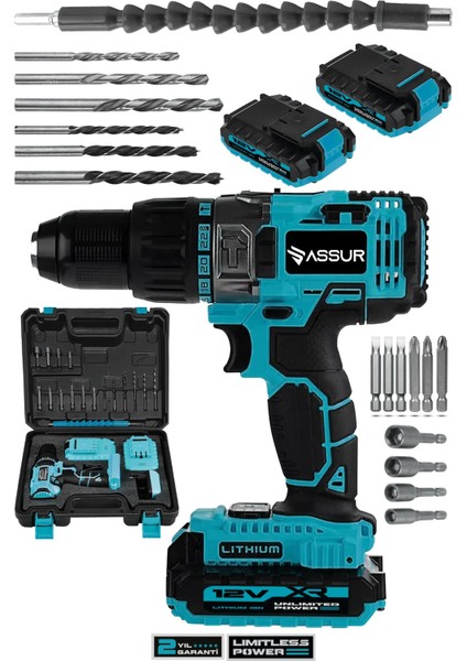 12V Çift Akülü Metal Şanzıman Bakır Sargı Akülü Vidalama Şarjlı Matkap