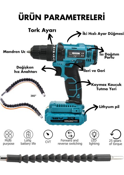 12V Çift Akülü Metal Şanzıman Bakır Sargı Akülü Vidalama Şarjlı Matkap fiyatları