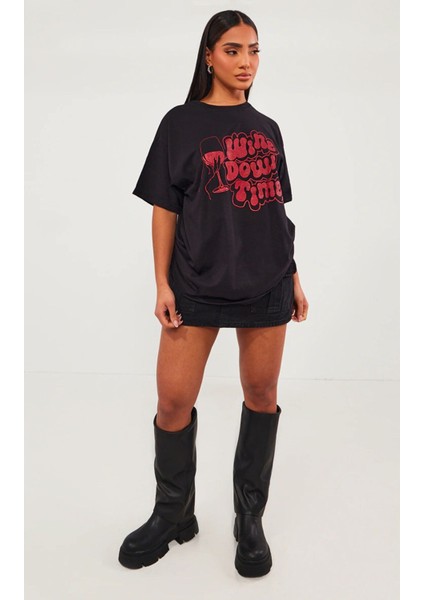 Wine Down Time Baskılı Oversize T-Shirt fiyatları