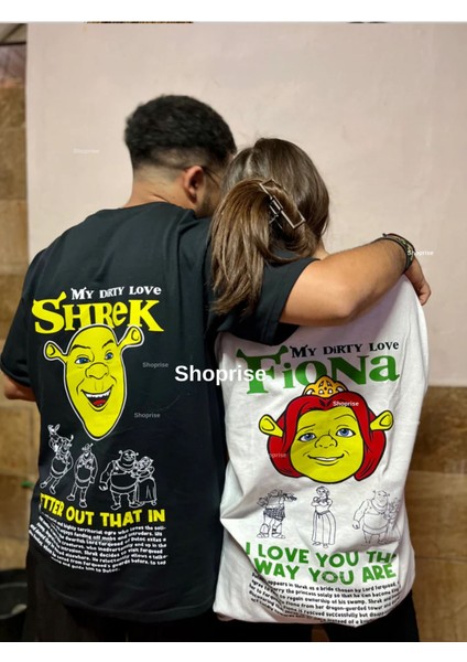 Trend 14 Şubat Sevgililer Günü Fiona&shrek-Eşek Baskılı Couple Çift Sevgili T-Shirt