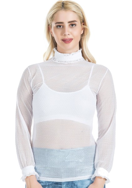 Derya Kurşun Balıkçı Yaka File Transparan Detaylı Kadın Atlet 146 fiyatları