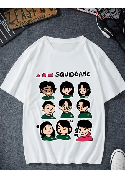 Oversize Squid Game Dizi Film Oyun Kırmızı Işık Yeşil Işık Kore Tasarımlı T-Shirt