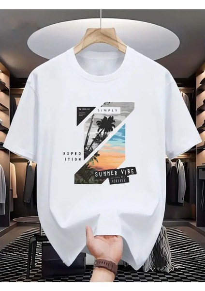 Unisex Summer Vibe Bisiklet Yaka Kısa Kollu %100 Pamuklu Oversize A++ T-Shirt