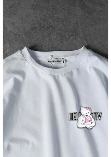 Hello Kitty Baskılı Oversize Beyaz Tişört