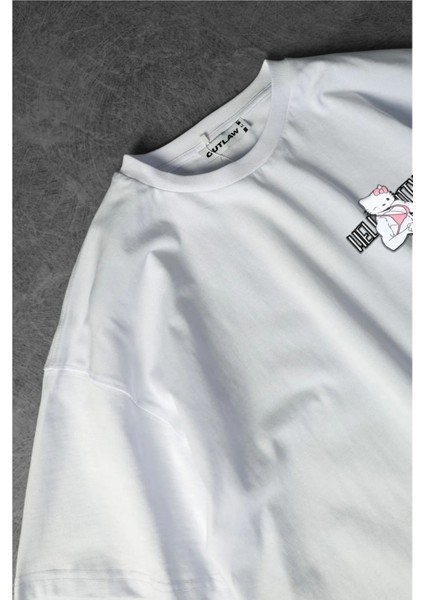 Hello Kitty Baskılı Oversize Beyaz Tişört modelleri