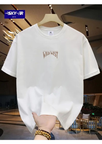 Büyük Beden Unisex Wild West Baskılı %100 Pamuklu Bisiklet Yaka Kısa Kollu A++ Oversize Tshirt