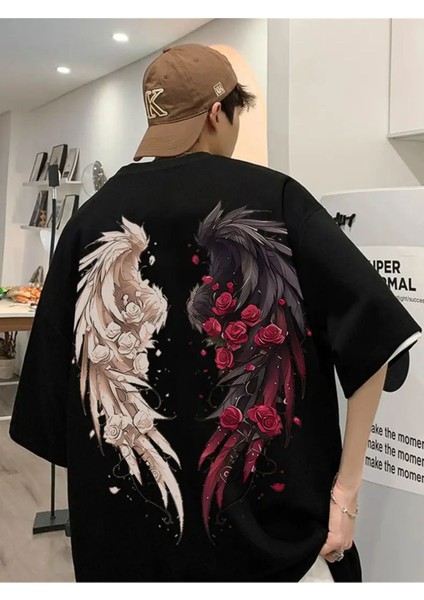 Trend Vintage Esintili Gül&kanat Baskılı Oversize Unisex T-Shirt modelleri