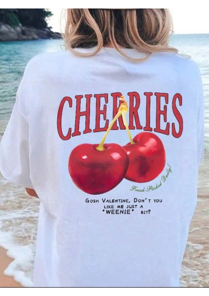 Cherries Baskılı Oversize T-Shirt