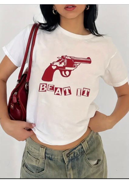 Beat It Baskılı Oversize T-Shirt