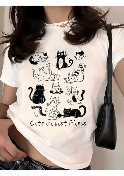 Cats Are Best Friends Baskılı Oversize T-Shirt