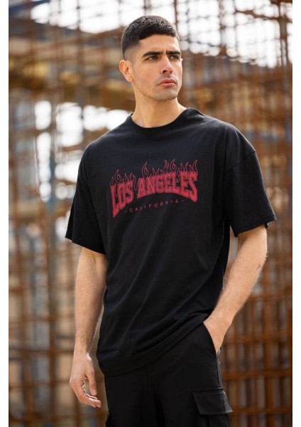 Erkek Los Angeles Baskılı Bisiklet Yaka Tshirt