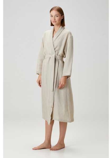 Linen Waffle Bornoz Bej