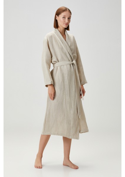 Linen Waffle Bornoz Bej modelleri