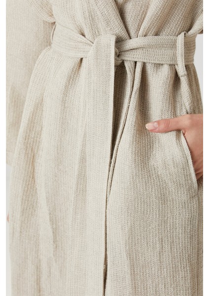 Linen Waffle Bornoz Bej indirimleri