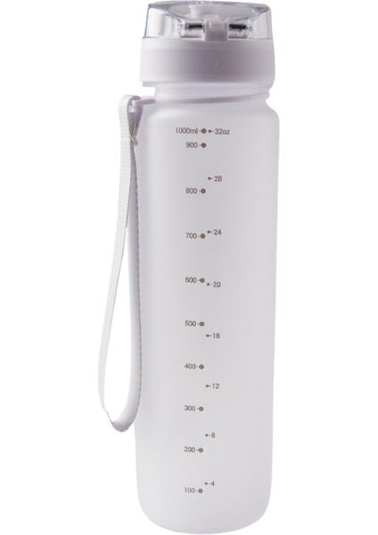 Tritan Suluk ve Matara 1050 ml - Su Matarası - Pipetsiz, %100 Sızdırmaz Garantili, BPA ve Toksik İçermez, Koku Yapmaz, Dayanıklı Kumaş Askılı - Beyaz
