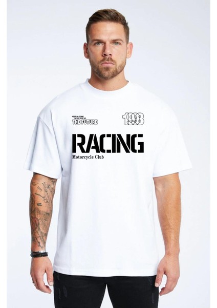 Racing Baskılı Oversize T-Shirt