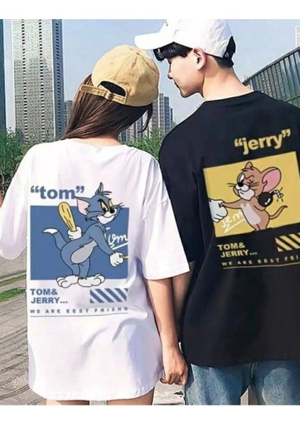 2 Li Çift Sevgililer Günü Özel Tasarımlı Hediye Doğum Günü Kombin Unisex Oversize Tişört T-Shirt