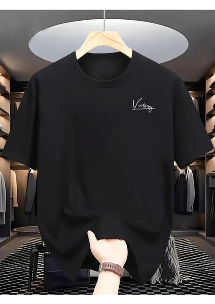 Büyük Beden Unisex Victory Baskılı %100 Pamuklu Bisiklet Yaka Kısa Kollu A++ Oversize Tshirt