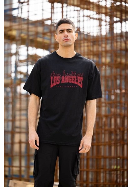Erkek Los Angeles Baskılı Bisiklet Yaka Tshirt fırsatları