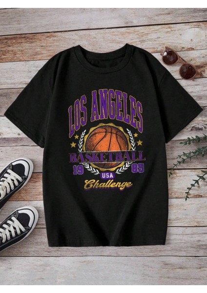 Unisex La Basketball Takımı Baskılı T-Shirt