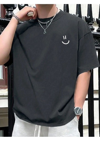 Unisex Gülücük Baskılı Oversize T-Shirt