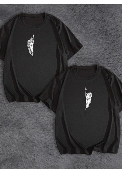Unisex Aslan Çifler Çift Kombini Oversize Tshirt 2'li %100 Pamuk