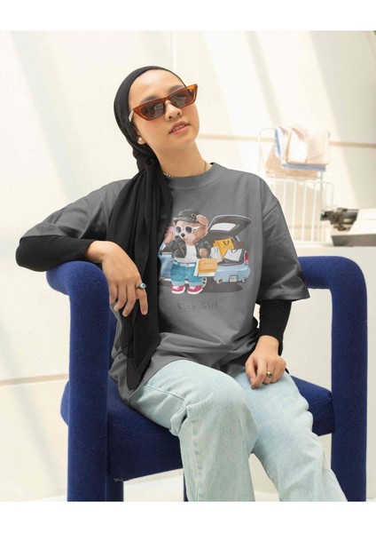 Füme Bisiklet Yaka Basic Kadın Y2K Tişört