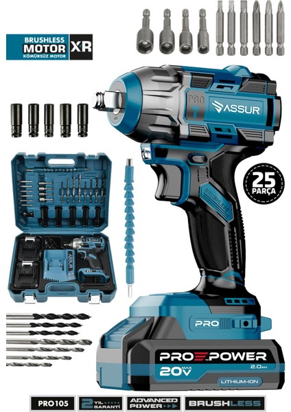 Pro 21V Çift Akülü Kömürsüz Motor Darbeli Şarjlı Matkap Somun Sıkma Sökme