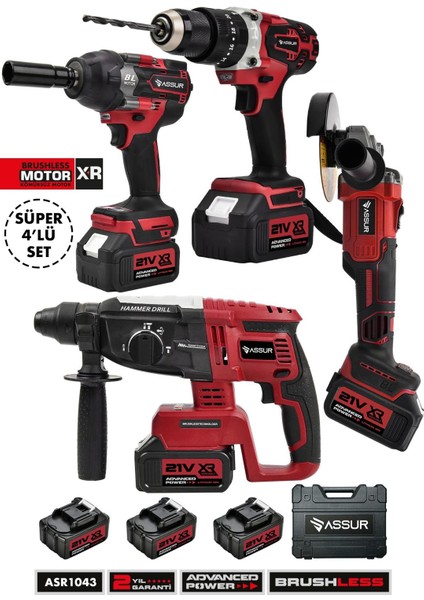 Profesyonel 21V Taşlama Akülü Vidalama Kırıcı Delici Hilti Somun Sökme Sıkma 4'lü Set