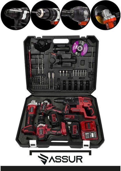 Profesyonel 21V Taşlama Akülü Vidalama Kırıcı Delici Hilti Somun Sökme Sıkma 4'lü Set