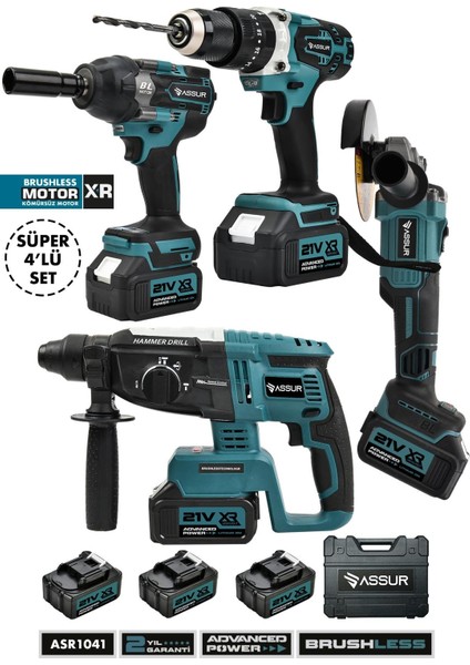 Profesyonel 21V Akülü Taşlama Kırıcı Delici Hilti Somun Sökme Matkap 4'lü Set