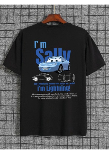 Kadın Erkek Unisex Sally & Mcqueen Cars Sevgili Çift Kombini Oversize Renkli Tshirt 2'li Takım