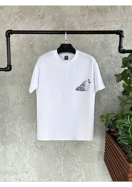 Kurt Baskılı Beyaz Erkek Tshirt