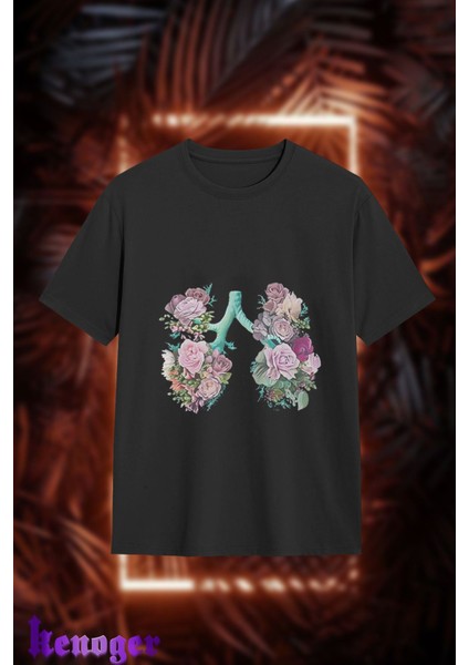 Unisex Oversize - Flower Lungs Baskılı T-Shirt