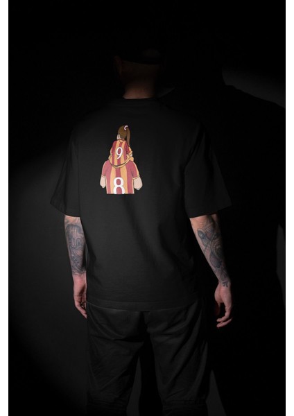 Oversize Sarı Kırmızı Baba ve Kız Sırt Baskılı T-Shirt