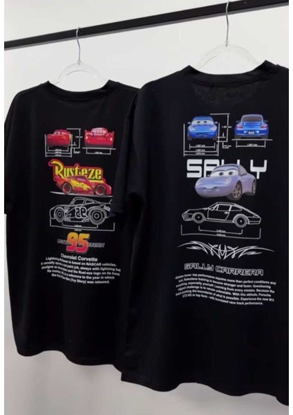 Sally ve Mcqueen Baskılı Oversize Çift Tshirtleri