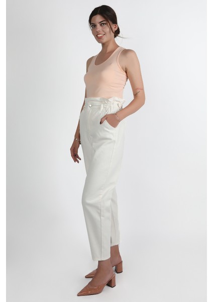 Beli Fırfırlı Baggy Pantolon Bej