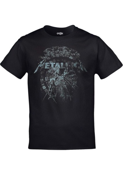 Unisex Siyah Metallica And Justice For All Gri Baskılı Tshirt
