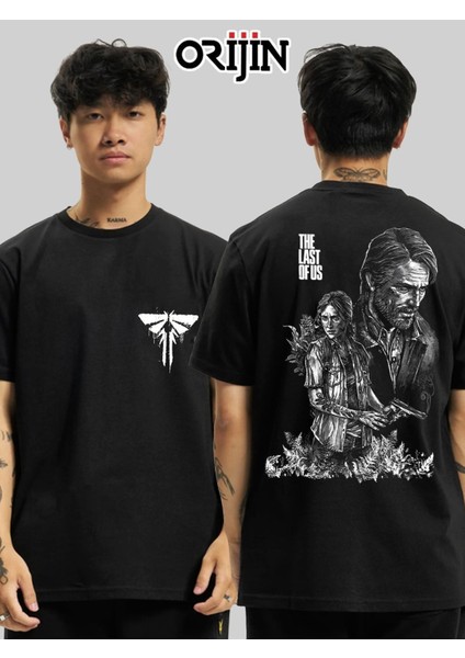 The Last Of Us Ellie And Joel Ön Arka Baskılı Unisex Siyah Tshirt