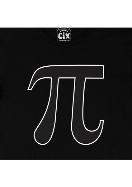 Pi Sayısı Cep Logo Tasarımlı Siyah Tişört