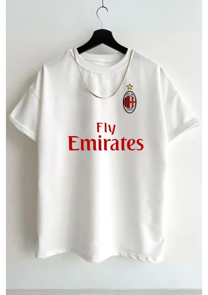 Unisex Milan Fly Emirates Yazılı Tasarım Oversize %100 Pamuklu T-Shirt