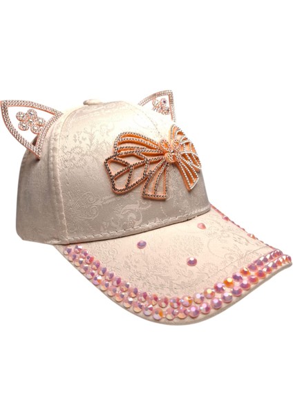 Spteks Kitti 4-8 Yaş Kız Çocuk Açık Pembe Renk Taşlı Desenli Yazlık Kep Şapka modelleri