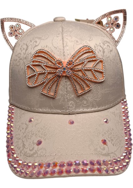 Spteks Kitti 4-8 Yaş Kız Çocuk Açık Pembe Renk Taşlı Desenli Yazlık Kep Şapka fırsatları