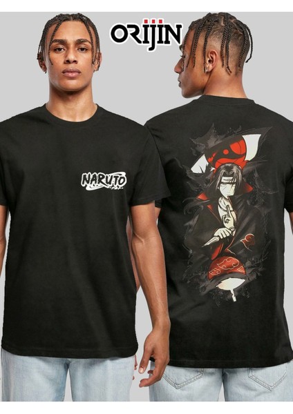 Naruto Akatsuki Itachi Uchiha Crows Baskılı Unisex Siyah Tshirt