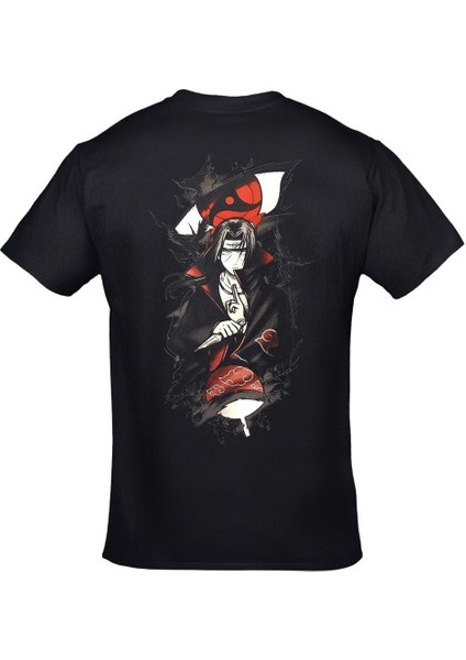Naruto Akatsuki Itachi Uchiha Crows Baskılı Unisex Siyah Tshirt