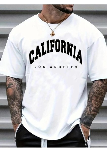 Unisex Tasarım California Los Angeles Baskılı Oversize %100 Pamuk T-Shirt