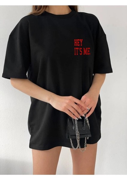 Unisex Hey It`s Me Baskılı Oversize Boyfriend T-Shirt modelleri