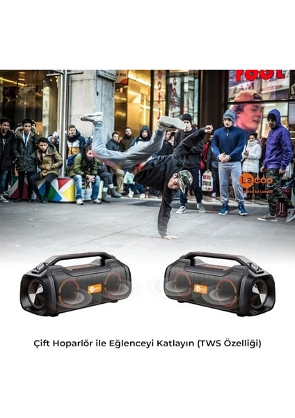 DS153 Boombox Rgb Bluetooth Eq Işlevi Subwoofer Suya Karşı Dayanıklı 40W Rms Powerbank 360° Ses Işlevli 2 Pasif Radyatörlü 5.0 Stereo 3600MAH 80W Tepe Güç Tws Ipx5 Taşınabilir Hoparlör