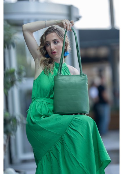 Sophia Yeşil Hakiki Deri Kadın El Omuz ve Sırt Çantası